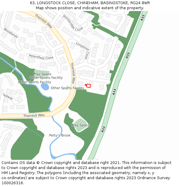 63, LONGSTOCK CLOSE, CHINEHAM, BASINGSTOKE, RG24 8WR: Location map and indicative extent of plot