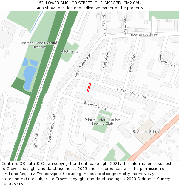 63, LOWER ANCHOR STREET, CHELMSFORD, CM2 0AU: Location map and indicative extent of plot