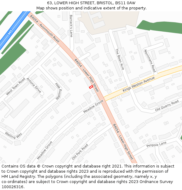 63, LOWER HIGH STREET, BRISTOL, BS11 0AW: Location map and indicative extent of plot