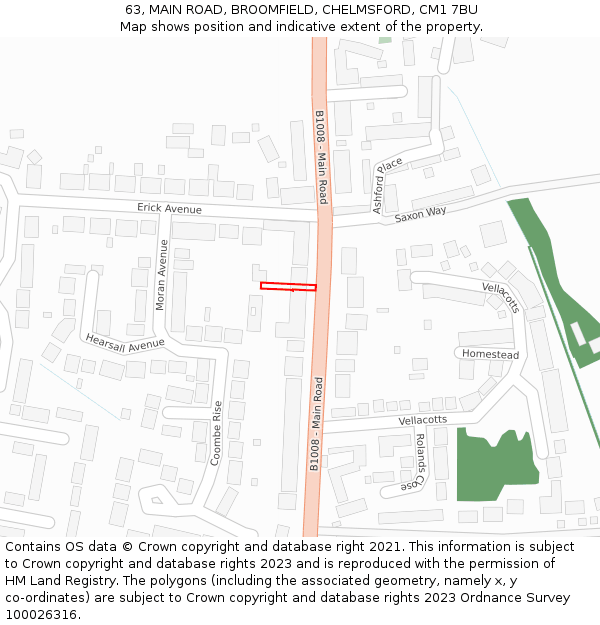 63, MAIN ROAD, BROOMFIELD, CHELMSFORD, CM1 7BU: Location map and indicative extent of plot