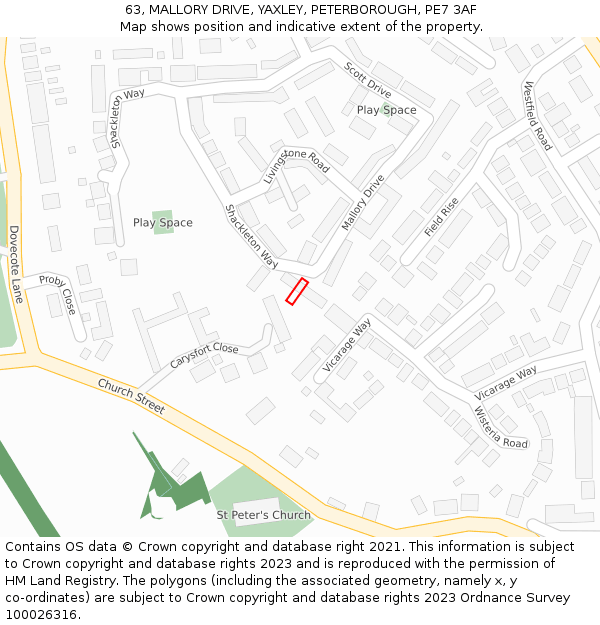 63, MALLORY DRIVE, YAXLEY, PETERBOROUGH, PE7 3AF: Location map and indicative extent of plot