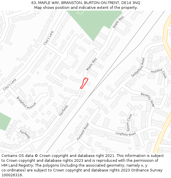 63, MAPLE WAY, BRANSTON, BURTON-ON-TRENT, DE14 3NQ: Location map and indicative extent of plot