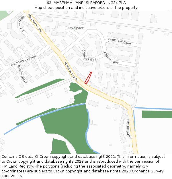 63, MAREHAM LANE, SLEAFORD, NG34 7LA: Location map and indicative extent of plot