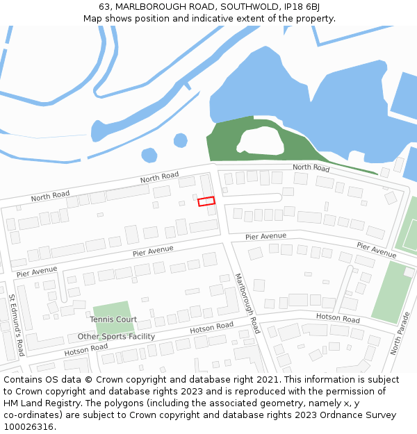 63, MARLBOROUGH ROAD, SOUTHWOLD, IP18 6BJ: Location map and indicative extent of plot