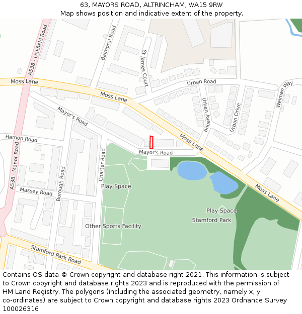 63, MAYORS ROAD, ALTRINCHAM, WA15 9RW: Location map and indicative extent of plot