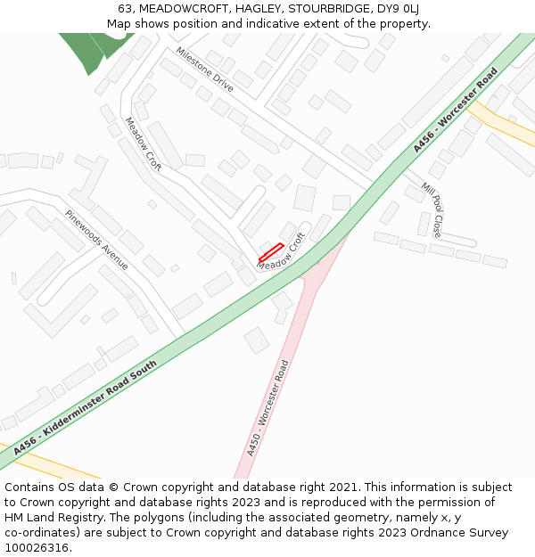 63, MEADOWCROFT, HAGLEY, STOURBRIDGE, DY9 0LJ: Location map and indicative extent of plot