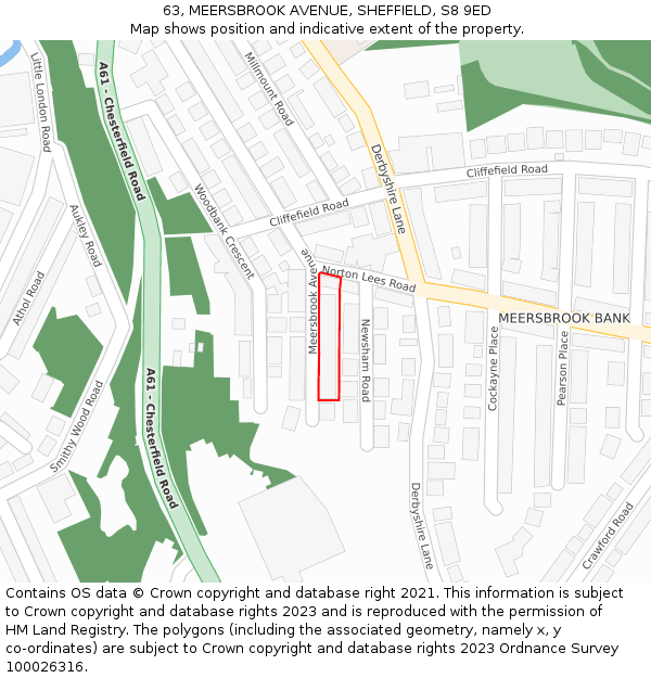 63, MEERSBROOK AVENUE, SHEFFIELD, S8 9ED: Location map and indicative extent of plot