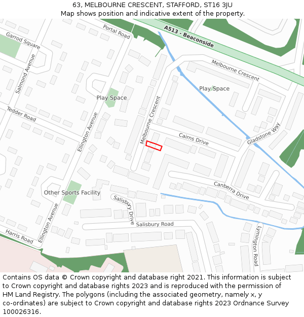 63, MELBOURNE CRESCENT, STAFFORD, ST16 3JU: Location map and indicative extent of plot