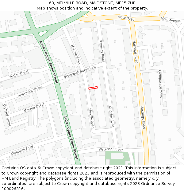 63, MELVILLE ROAD, MAIDSTONE, ME15 7UR: Location map and indicative extent of plot