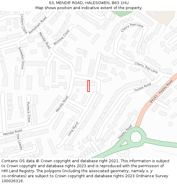 63, MENDIP ROAD, HALESOWEN, B63 1HU: Location map and indicative extent of plot