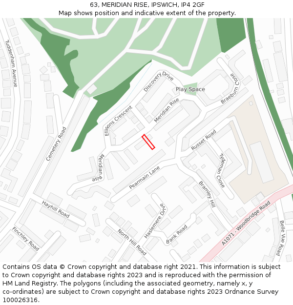 63, MERIDIAN RISE, IPSWICH, IP4 2GF: Location map and indicative extent of plot