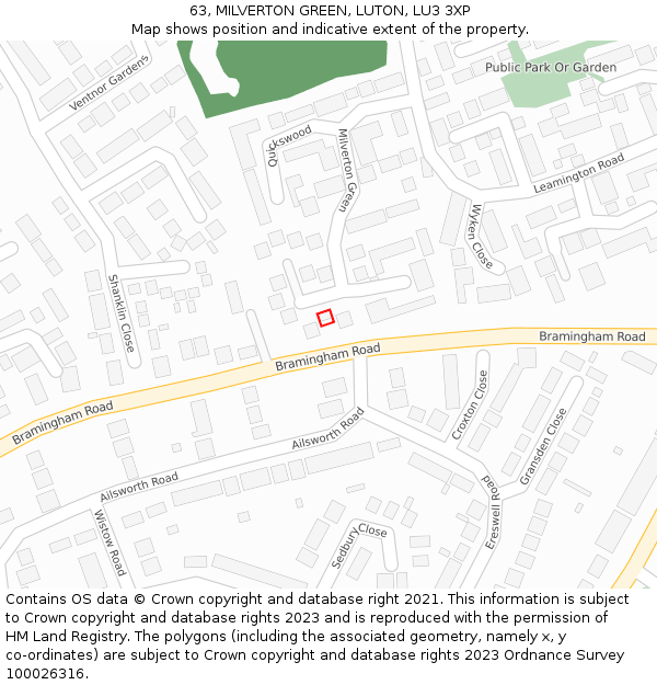 63, MILVERTON GREEN, LUTON, LU3 3XP: Location map and indicative extent of plot