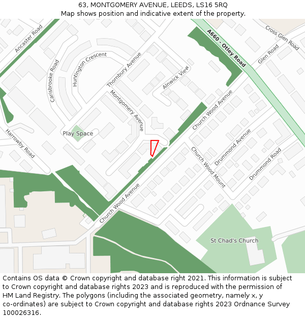 63, MONTGOMERY AVENUE, LEEDS, LS16 5RQ: Location map and indicative extent of plot