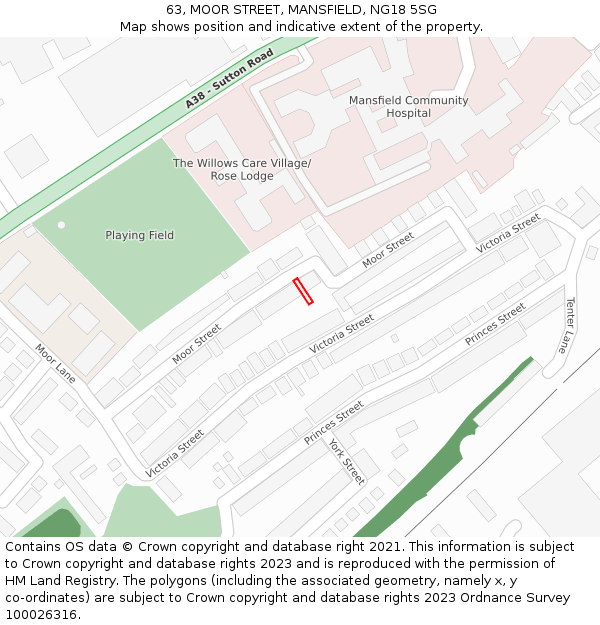 63, MOOR STREET, MANSFIELD, NG18 5SG: Location map and indicative extent of plot