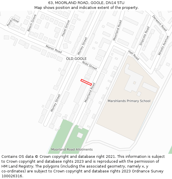 63, MOORLAND ROAD, GOOLE, DN14 5TU: Location map and indicative extent of plot