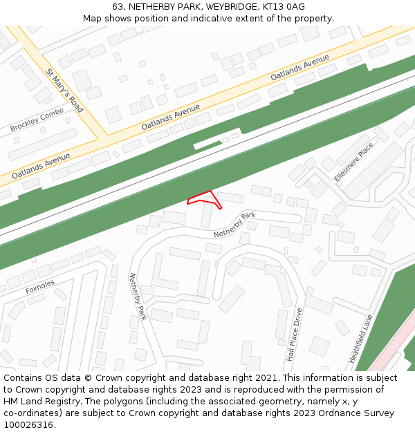 63, NETHERBY PARK, WEYBRIDGE, KT13 0AG: Location map and indicative extent of plot