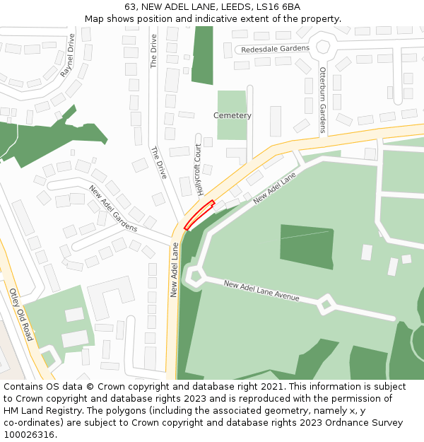63, NEW ADEL LANE, LEEDS, LS16 6BA: Location map and indicative extent of plot