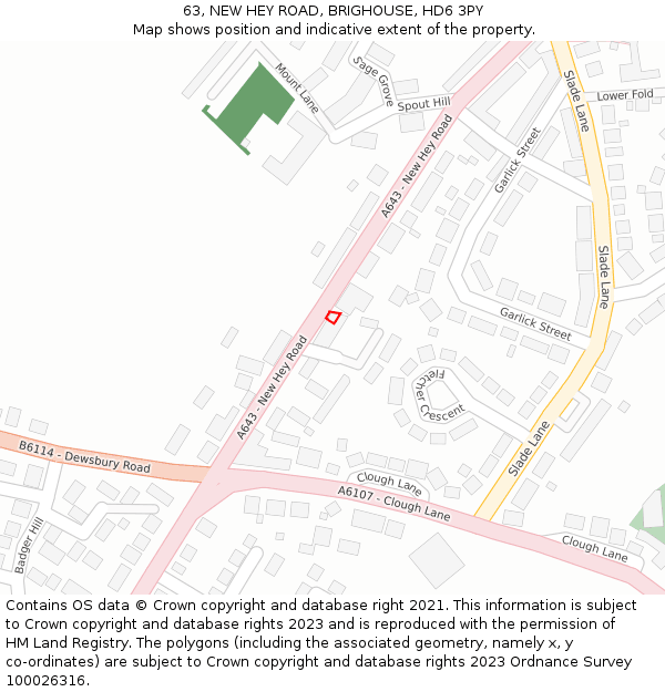 63, NEW HEY ROAD, BRIGHOUSE, HD6 3PY: Location map and indicative extent of plot