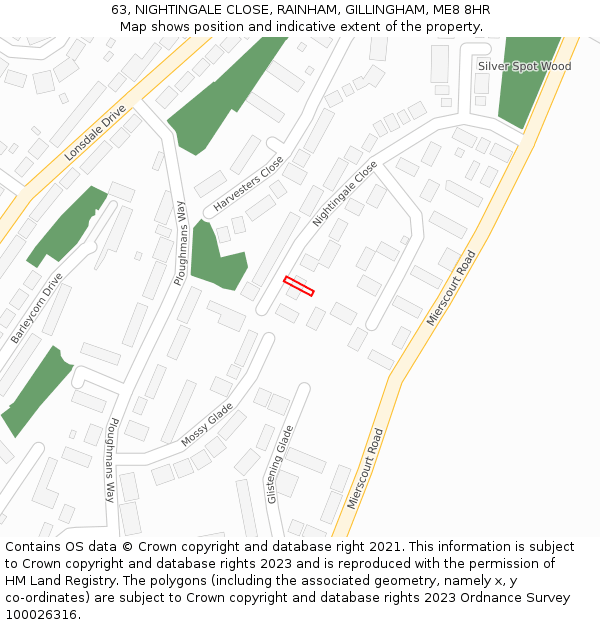 63, NIGHTINGALE CLOSE, RAINHAM, GILLINGHAM, ME8 8HR: Location map and indicative extent of plot