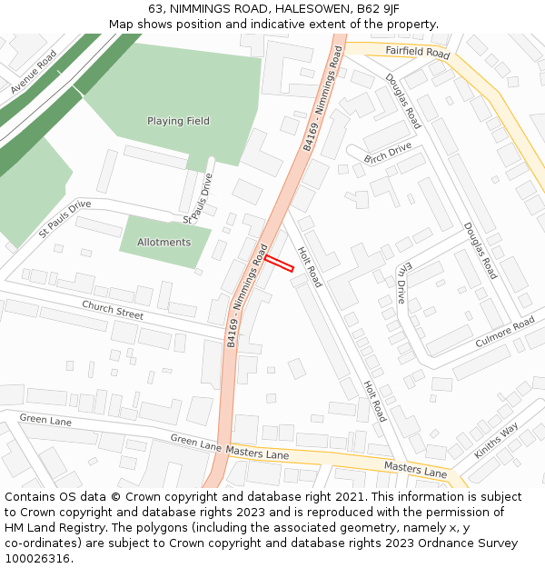63, NIMMINGS ROAD, HALESOWEN, B62 9JF: Location map and indicative extent of plot