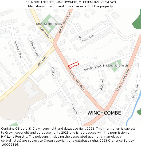 63, NORTH STREET, WINCHCOMBE, CHELTENHAM, GL54 5PS: Location map and indicative extent of plot