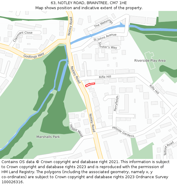 63, NOTLEY ROAD, BRAINTREE, CM7 1HE: Location map and indicative extent of plot