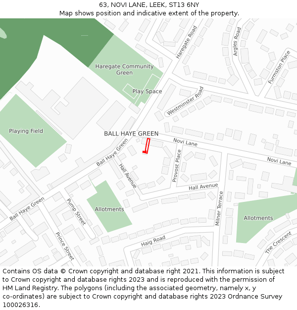 63, NOVI LANE, LEEK, ST13 6NY: Location map and indicative extent of plot
