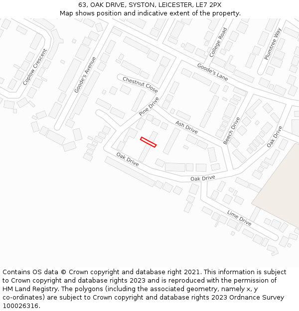 63, OAK DRIVE, SYSTON, LEICESTER, LE7 2PX: Location map and indicative extent of plot