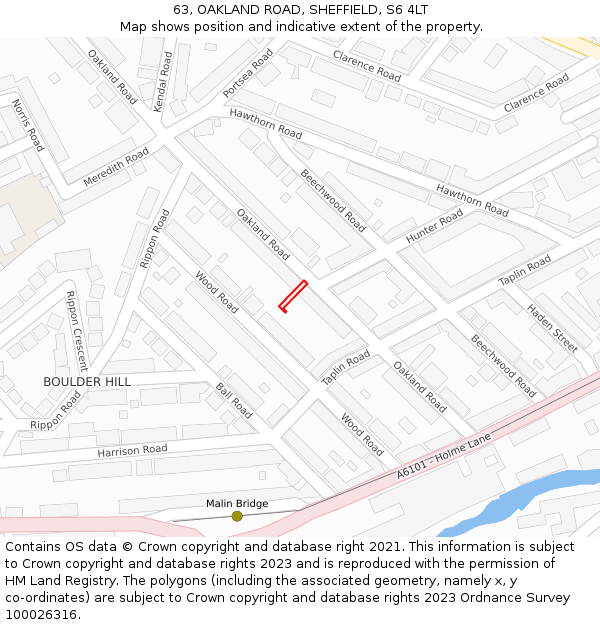 63, OAKLAND ROAD, SHEFFIELD, S6 4LT: Location map and indicative extent of plot