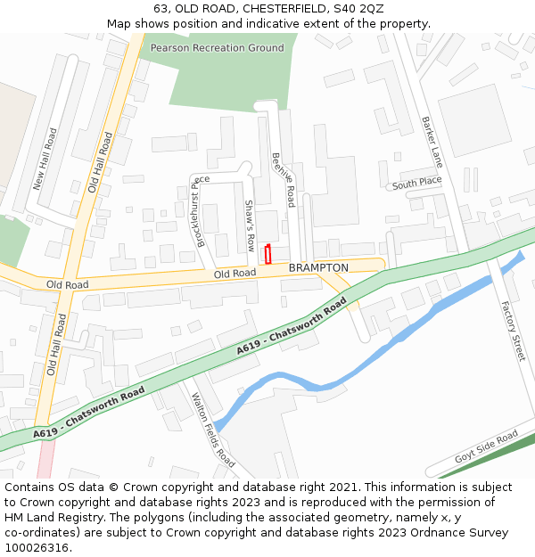 63, OLD ROAD, CHESTERFIELD, S40 2QZ: Location map and indicative extent of plot