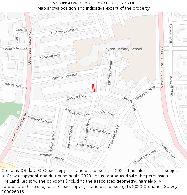 63, ONSLOW ROAD, BLACKPOOL, FY3 7DF: Location map and indicative extent of plot