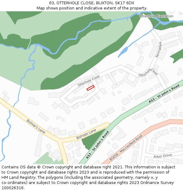 63, OTTERHOLE CLOSE, BUXTON, SK17 6DX: Location map and indicative extent of plot