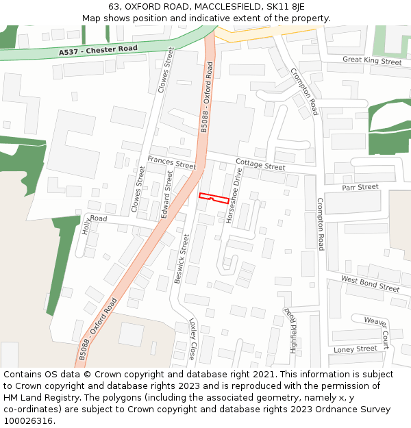 63, OXFORD ROAD, MACCLESFIELD, SK11 8JE: Location map and indicative extent of plot