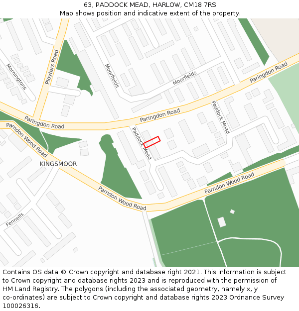 63, PADDOCK MEAD, HARLOW, CM18 7RS: Location map and indicative extent of plot
