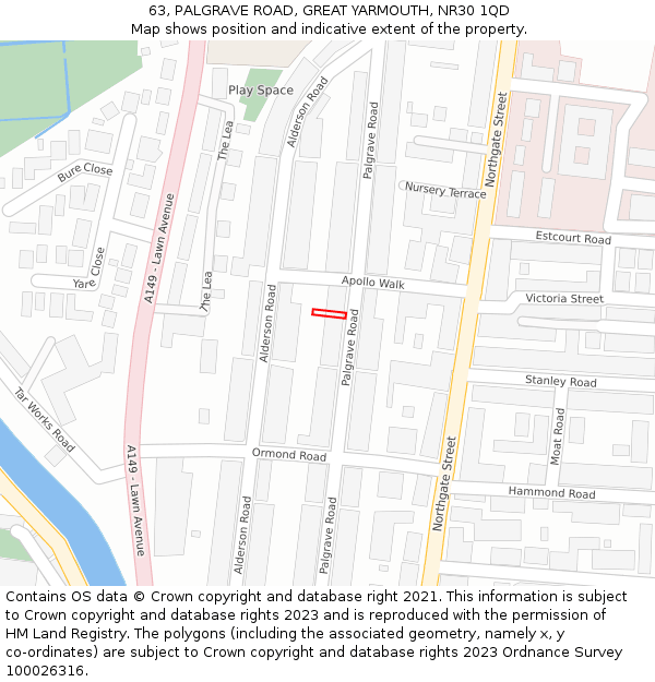 63, PALGRAVE ROAD, GREAT YARMOUTH, NR30 1QD: Location map and indicative extent of plot