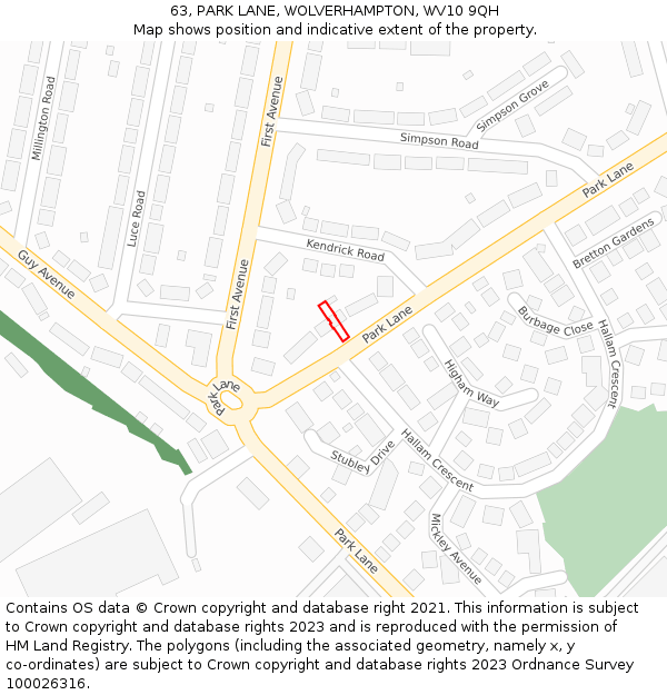 63, PARK LANE, WOLVERHAMPTON, WV10 9QH: Location map and indicative extent of plot