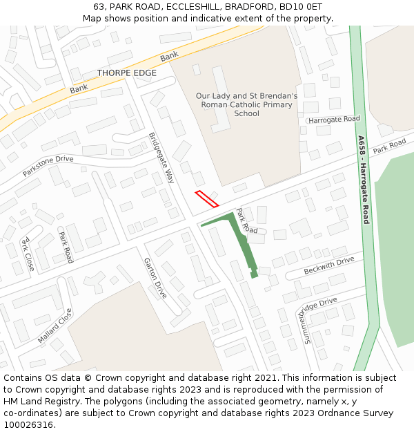 63, PARK ROAD, ECCLESHILL, BRADFORD, BD10 0ET: Location map and indicative extent of plot