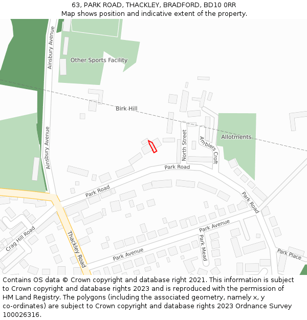 63, PARK ROAD, THACKLEY, BRADFORD, BD10 0RR: Location map and indicative extent of plot