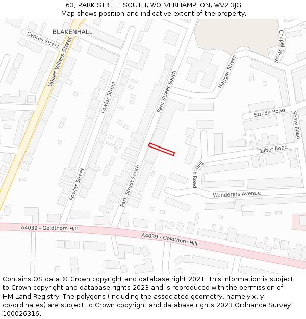 63, PARK STREET SOUTH, WOLVERHAMPTON, WV2 3JG: Location map and indicative extent of plot