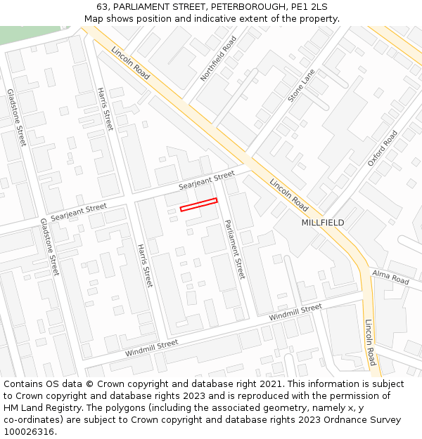 63, PARLIAMENT STREET, PETERBOROUGH, PE1 2LS: Location map and indicative extent of plot
