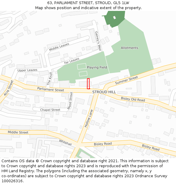 63, PARLIAMENT STREET, STROUD, GL5 1LW: Location map and indicative extent of plot