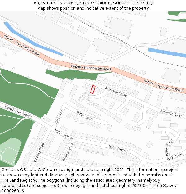 63, PATERSON CLOSE, STOCKSBRIDGE, SHEFFIELD, S36 1JQ: Location map and indicative extent of plot