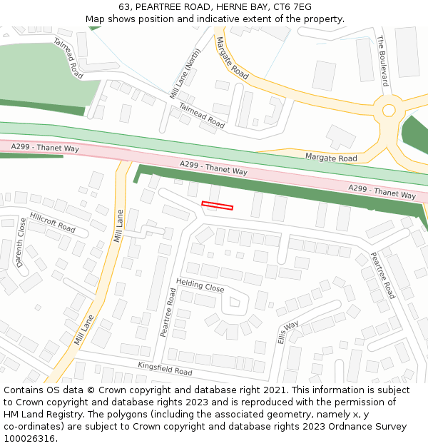 63, PEARTREE ROAD, HERNE BAY, CT6 7EG: Location map and indicative extent of plot