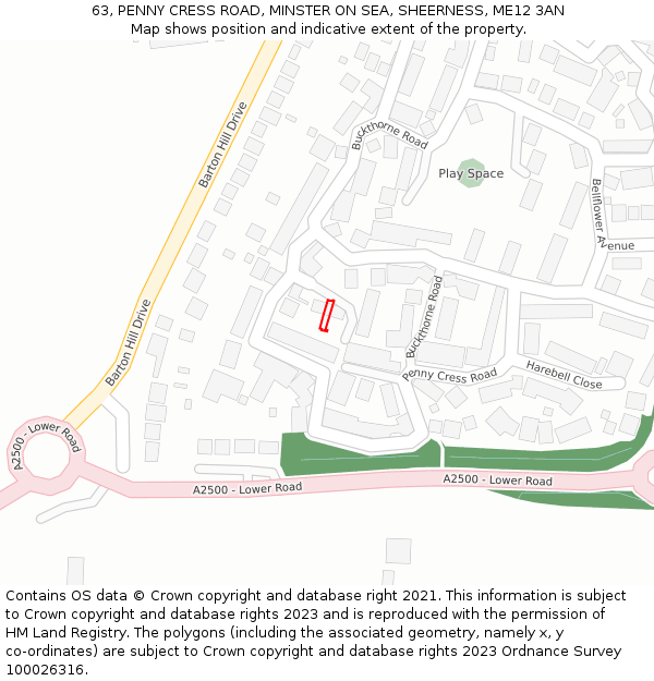 63, PENNY CRESS ROAD, MINSTER ON SEA, SHEERNESS, ME12 3AN: Location map and indicative extent of plot