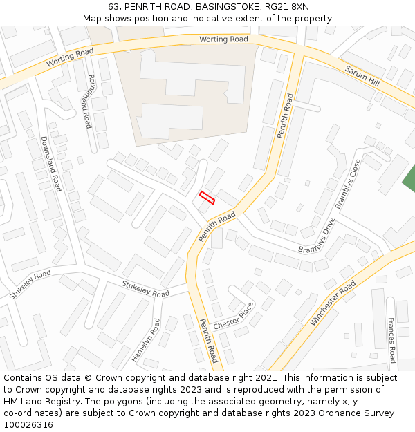 63, PENRITH ROAD, BASINGSTOKE, RG21 8XN: Location map and indicative extent of plot