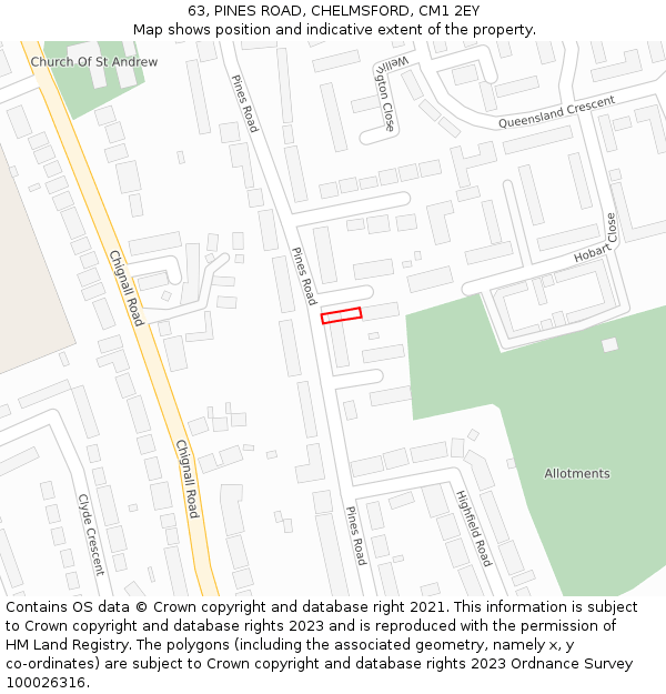 63, PINES ROAD, CHELMSFORD, CM1 2EY: Location map and indicative extent of plot