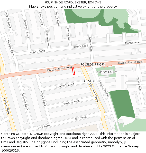 63, PINHOE ROAD, EXETER, EX4 7HS: Location map and indicative extent of plot