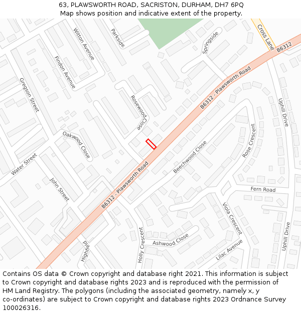 63, PLAWSWORTH ROAD, SACRISTON, DURHAM, DH7 6PQ: Location map and indicative extent of plot