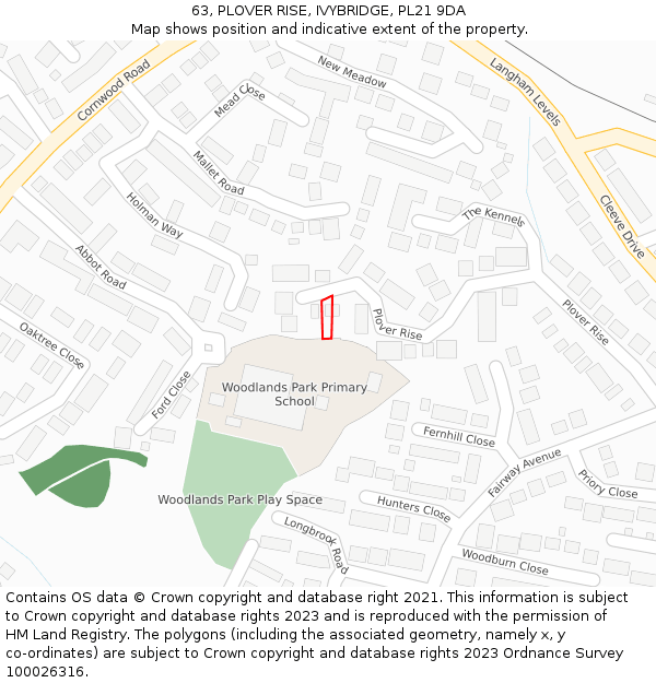 63, PLOVER RISE, IVYBRIDGE, PL21 9DA: Location map and indicative extent of plot