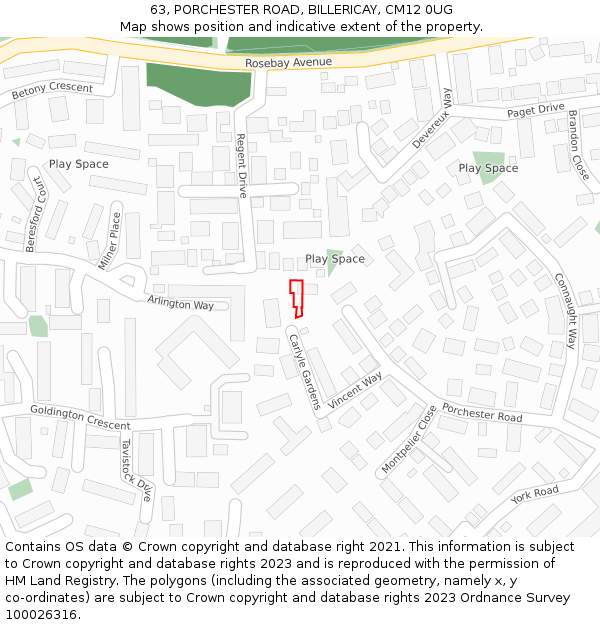 63, PORCHESTER ROAD, BILLERICAY, CM12 0UG: Location map and indicative extent of plot